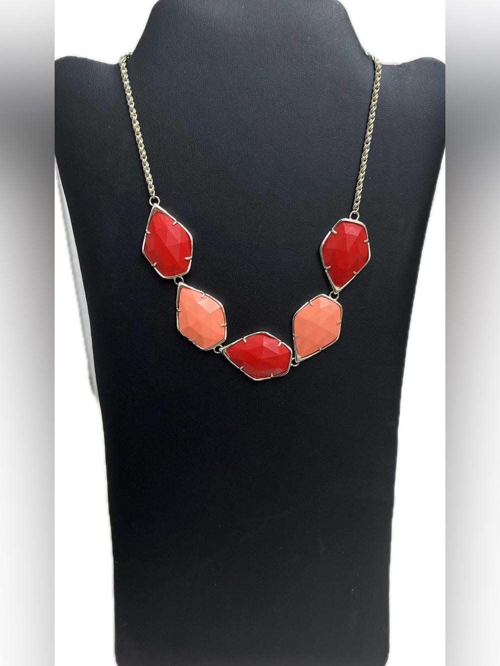 Kendra Scott • Harlow Necklace Gold Tone Red Coral Pink Faceted Multi Stone